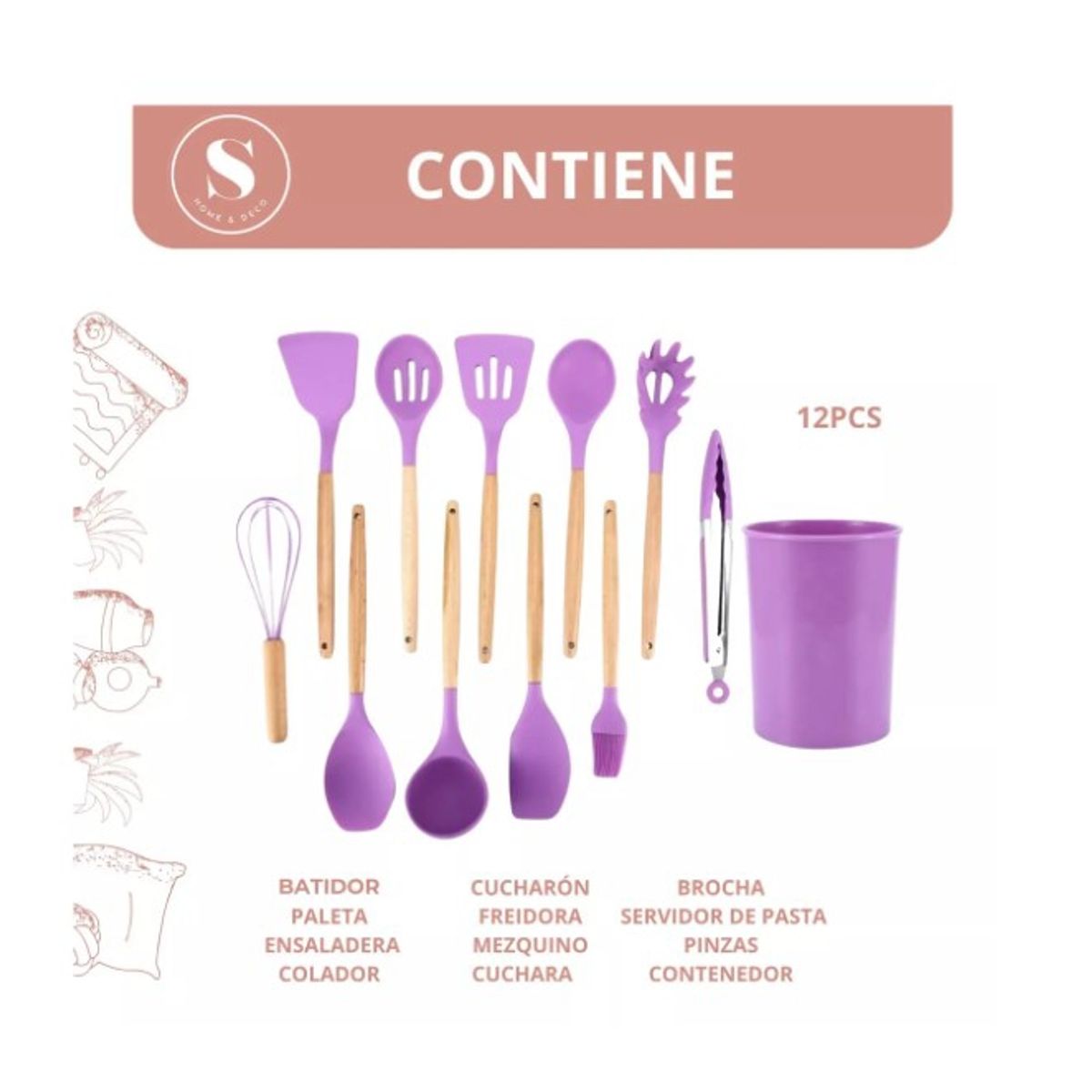 GENERICO - Set 11 Utensillos De Cocina Antiadherentes De Silicona