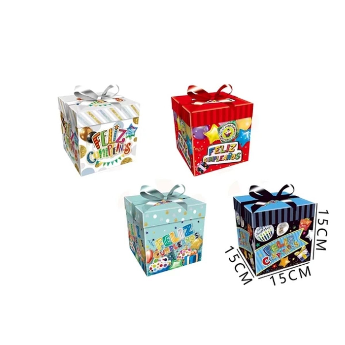 GENERICO - Caja De Regalo Feliz Cumpleaños Con Cinta 15x15x15 Cm