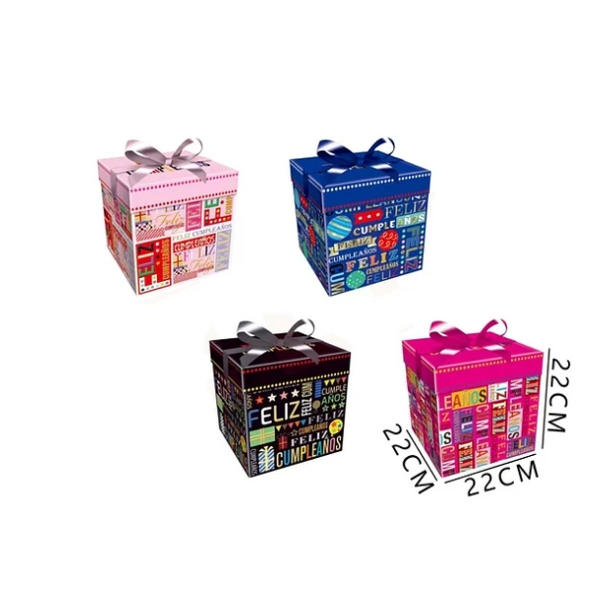 GENERICO - Cajas De Regalo Feliz Cumpleaños Con Cinta 22x22x22 Cm