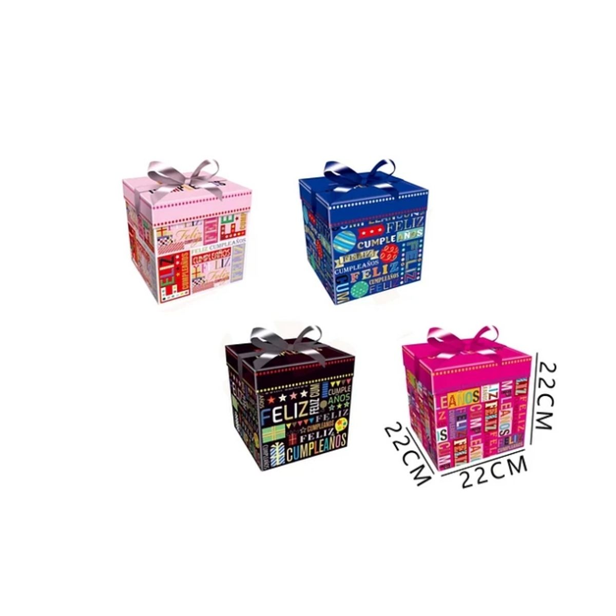 GENERICO - Cajas De Regalo Feliz Cumpleaños Con Cinta 22x22x22 Cm