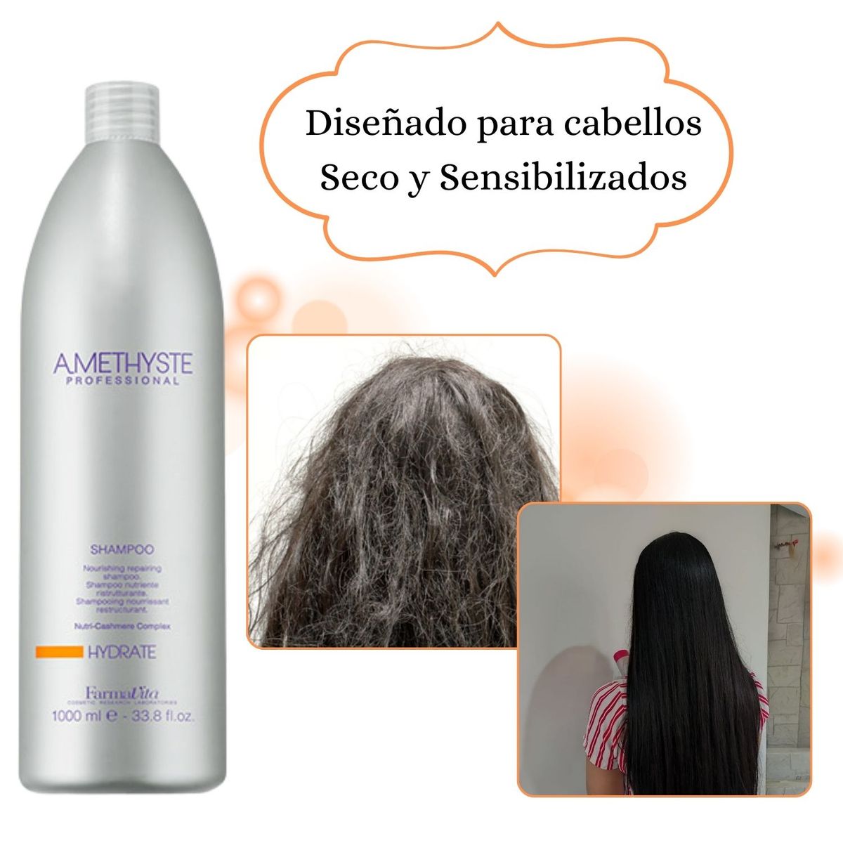 FARMAVITA - Shampoo Farmavita Amethyste Hydrate 1000ml Nutre Cabello Debil Seco