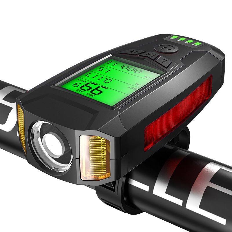 GENERICO - Luz con velocímetro y bocina recargable para bicicleta
