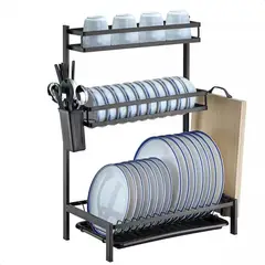 GENERICO - Secaplatos Secador Escurridor De Loza Platos 3 Niveles Negro