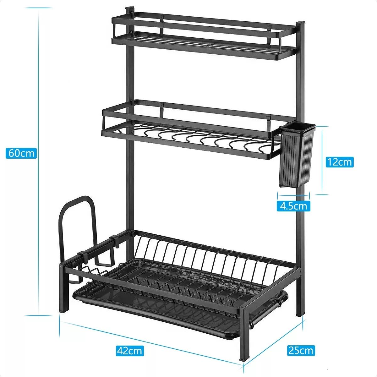 GENERICO - Secaplatos Secador Escurridor De Loza Platos 3 Niveles Negro