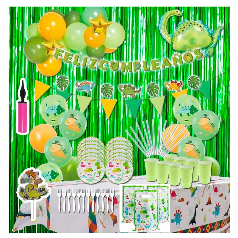 GENERICO - Set Cumpleaños Infantil Dinosaurios Cotillón Fiesta 12 Pers