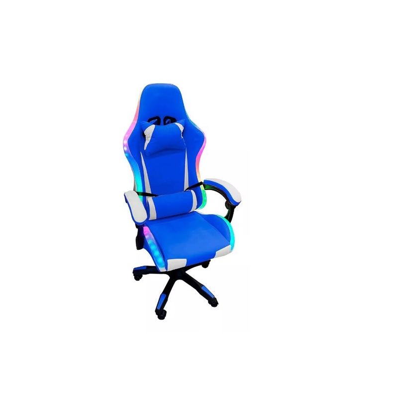 GENERICO - Silla Gamer Con Luces Led Giratoria Azul