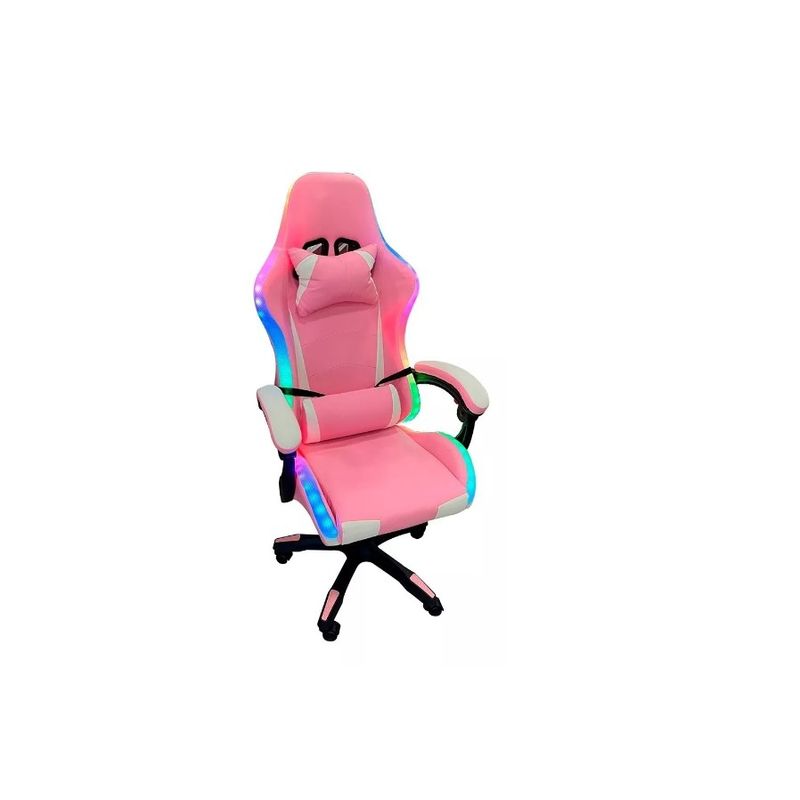 GENERICO - Silla Gamer Con Luces Led Giratoria Rosa