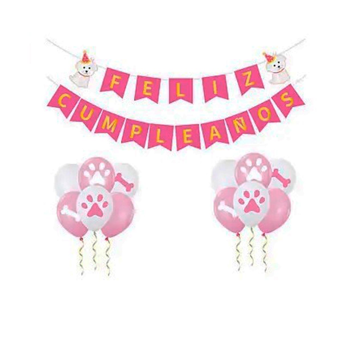 GENERICO - Set De Cumpleaños Fiesta Temática Para Perritas Rosado