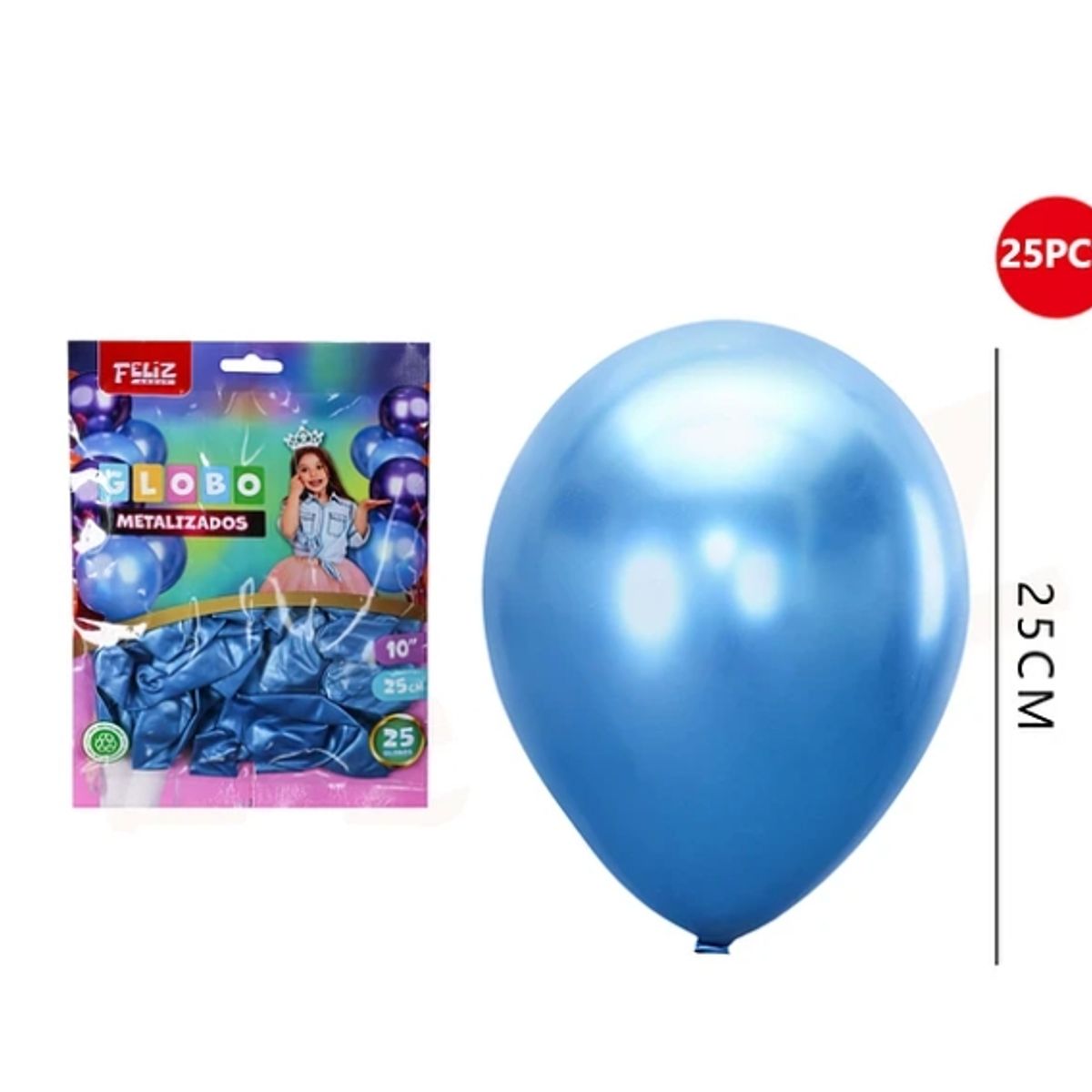 GENERICO - Globo Azul Metalizado 25 Cm 25 Pcs