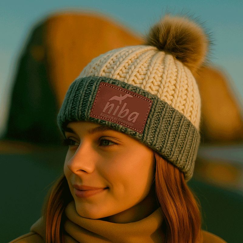NIBA - Gorro lana Enladrillado Celeste Blanco Niba