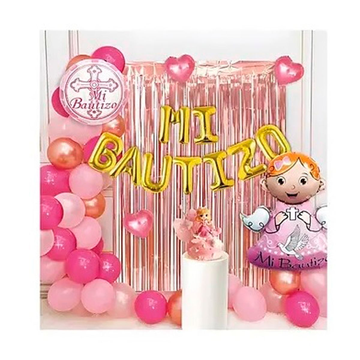 GENERICO - Set De Globos Bautizo Rosado Pack Cotillón Fiesta 20 Pers.