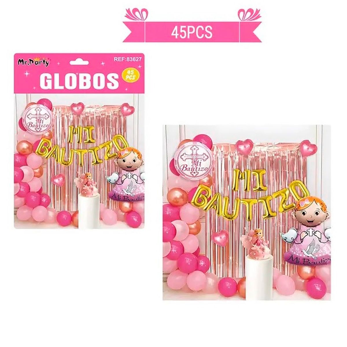 GENERICO - Set De Globos Bautizo Rosado Pack Cotillón Fiesta 20 Pers.