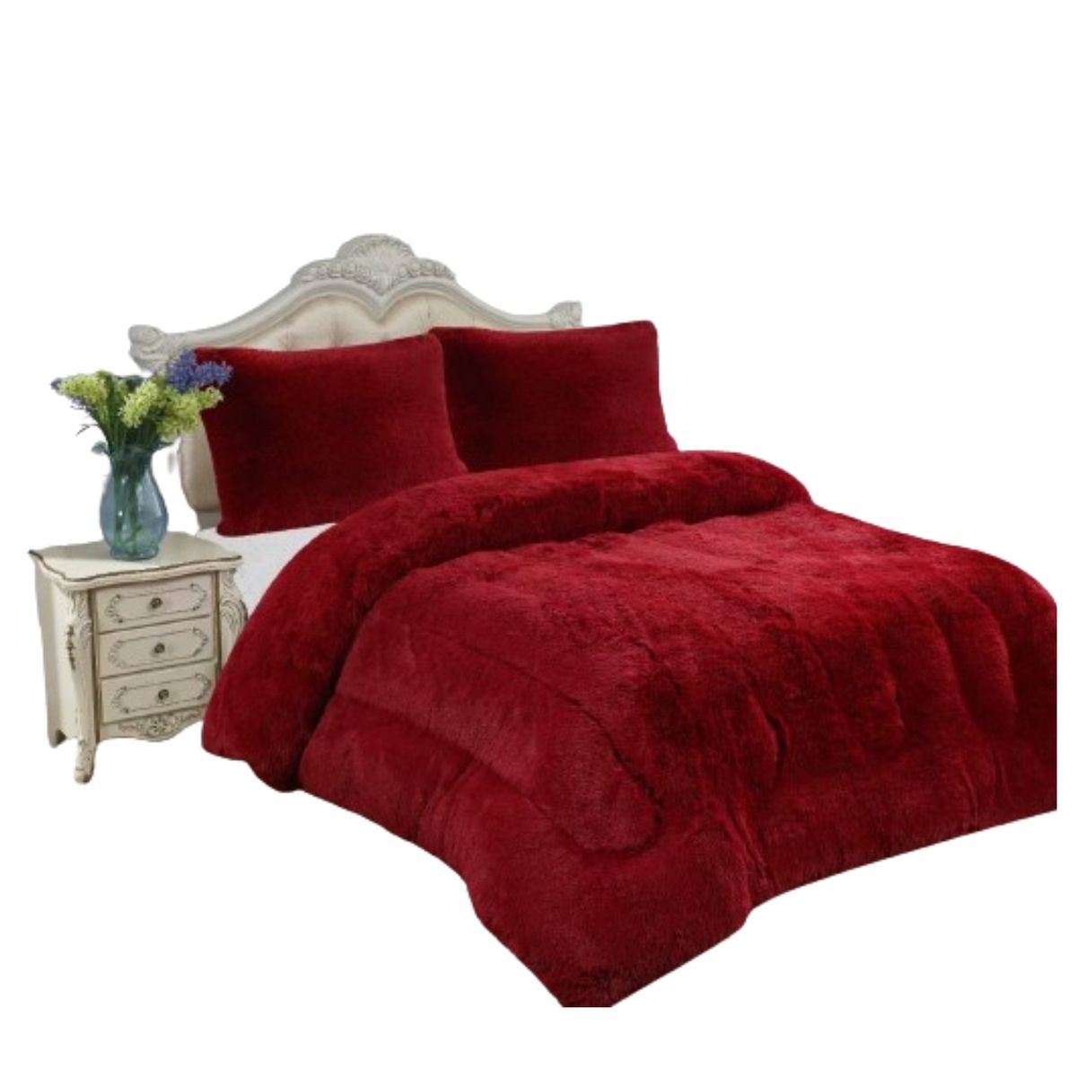 GENERICO - COBERTOR ROJO PASION PELUDO PLUMON INVIERNO CON CHIPORRO 2 PLAZA  TF