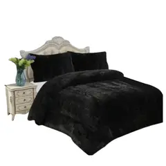 GENERICO - COBERTOR NEGRO PELUDO PLUMON INVIERNO CON CHIPORRO 2 PLAZA TF