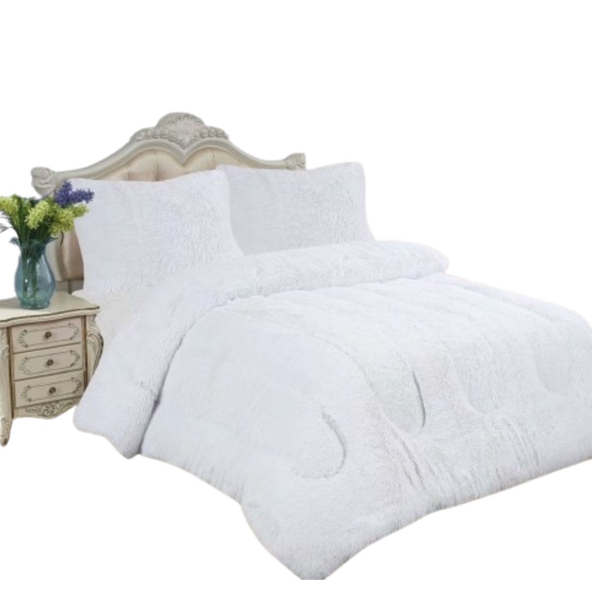 GENERICO - COBERTOR BLANCO PELUDO PLUMON INVIERNO CON CHIPORRO 2 PLAZA  TF