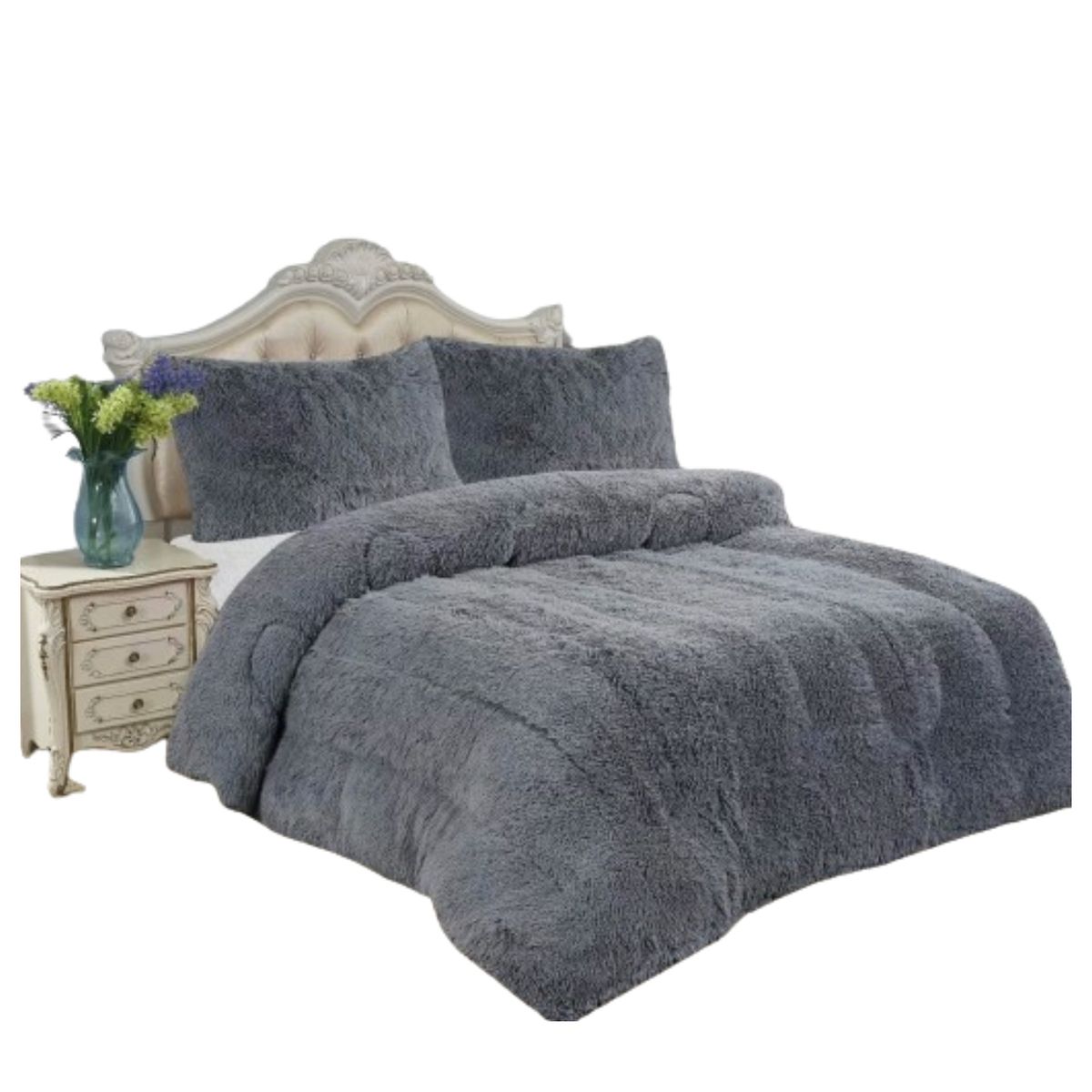GENERICO - COBERTOR gris PELUDO PLUMON INVIERNO CON CHIPORRO 2 PLAZA  TF