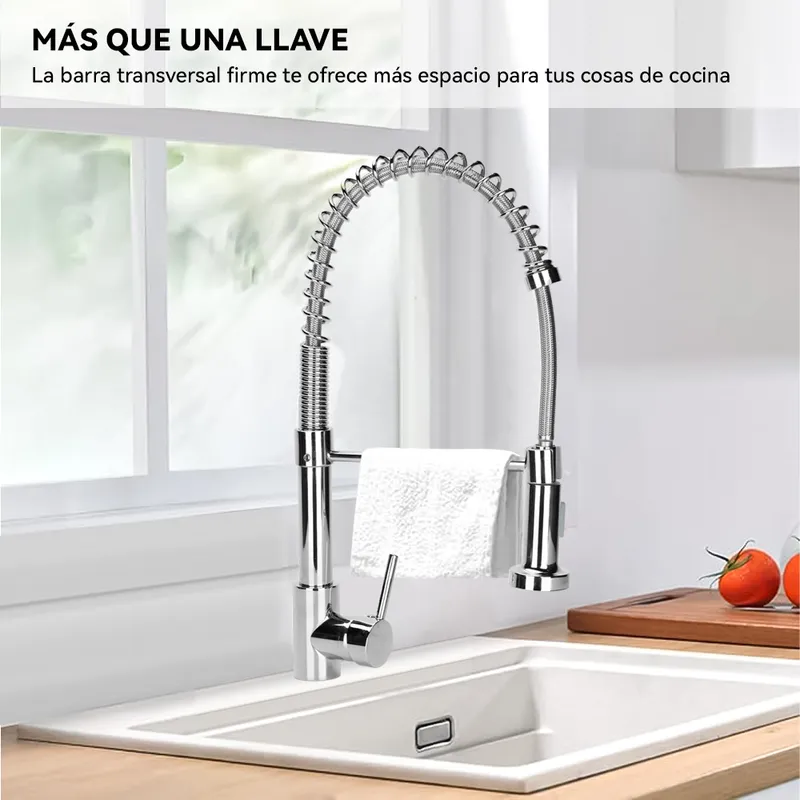 LEFORGE - Grifo Llave Alta Monomando Cocina Rociador Flexible Acero Plateado