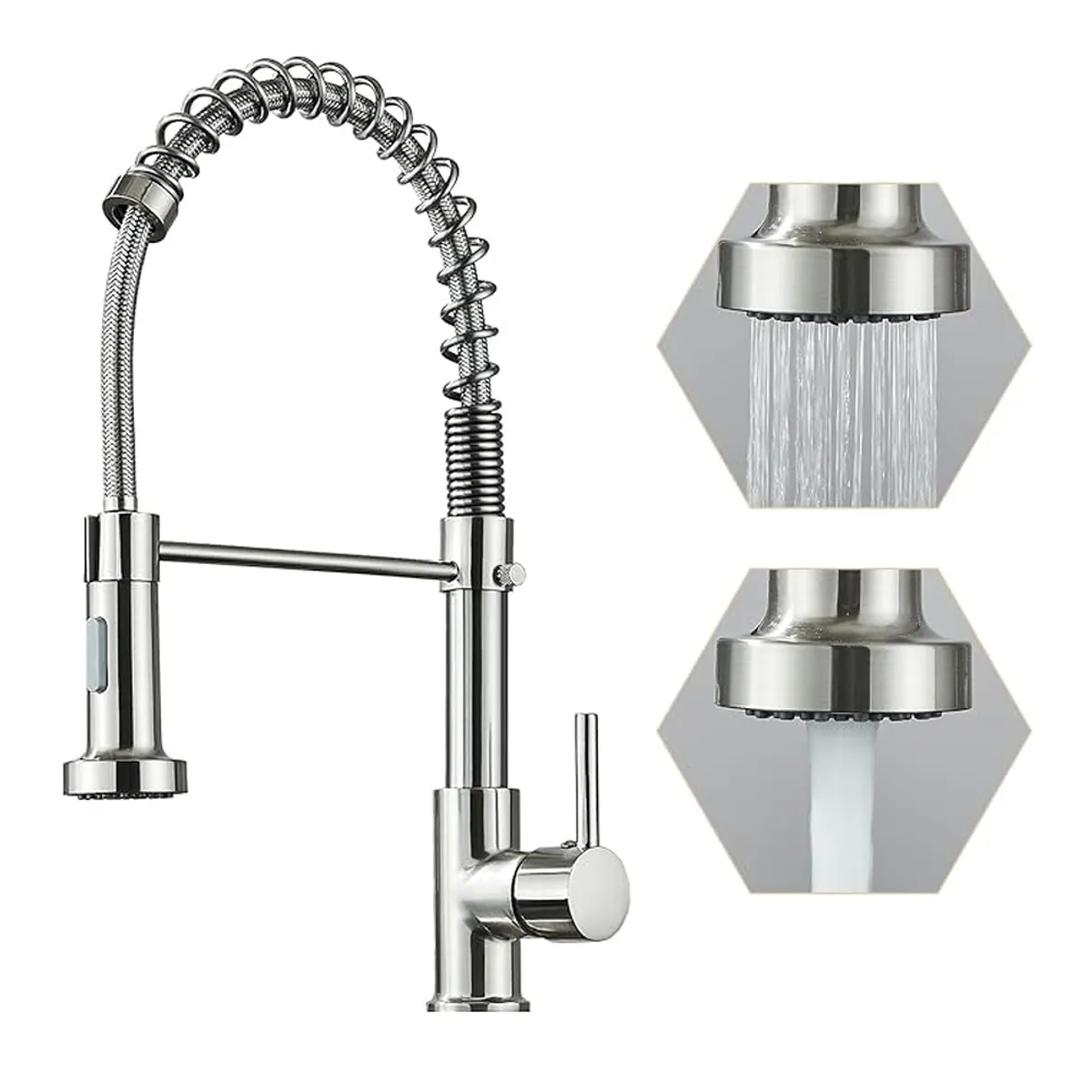 LEFORGE - Grifo Llave Alta Monomando Cocina Rociador Flexible Acero Plateado