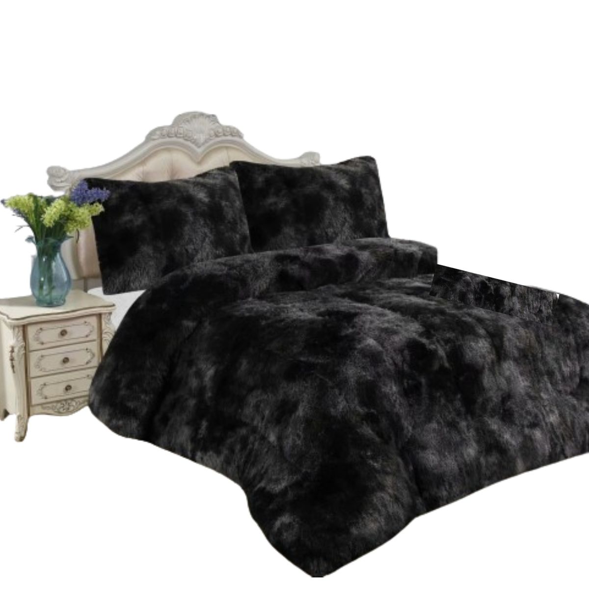 GENERICO - COBERTOR negro jaspeado PELUDO PLUMON INVIERN CON CHIPORRO 2 PLAZA  TF