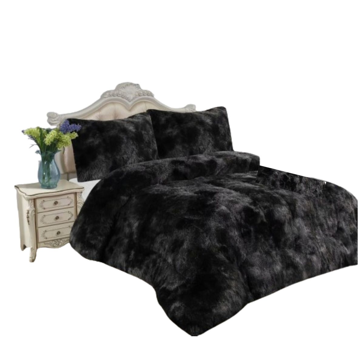 GENERICO - COBERTOR negro jaspeado PELUDO PLUMON INVIERN CON CHIPORRO 2 PLAZA  TF