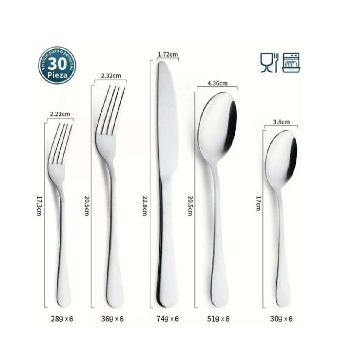 GENERICO - Juego De Cubiertos De Acero Inoxidable, 30 Piezas Plateados