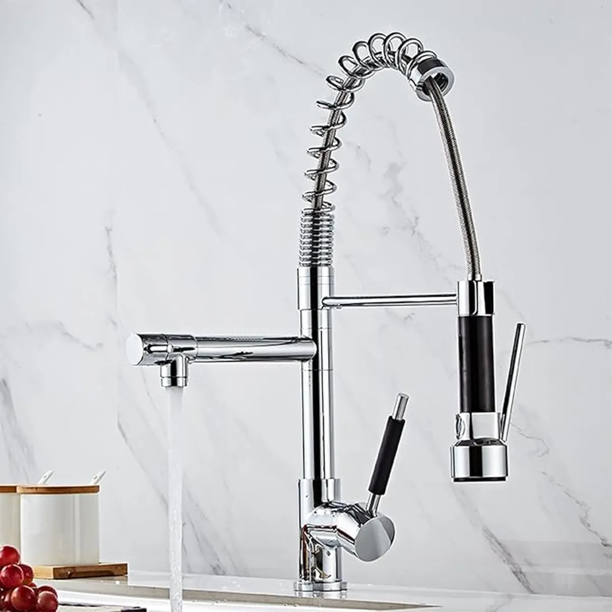 LEFORGE - LLave Cocina Giratoria Monomando Triple Lavaplatos Flexible Plateado