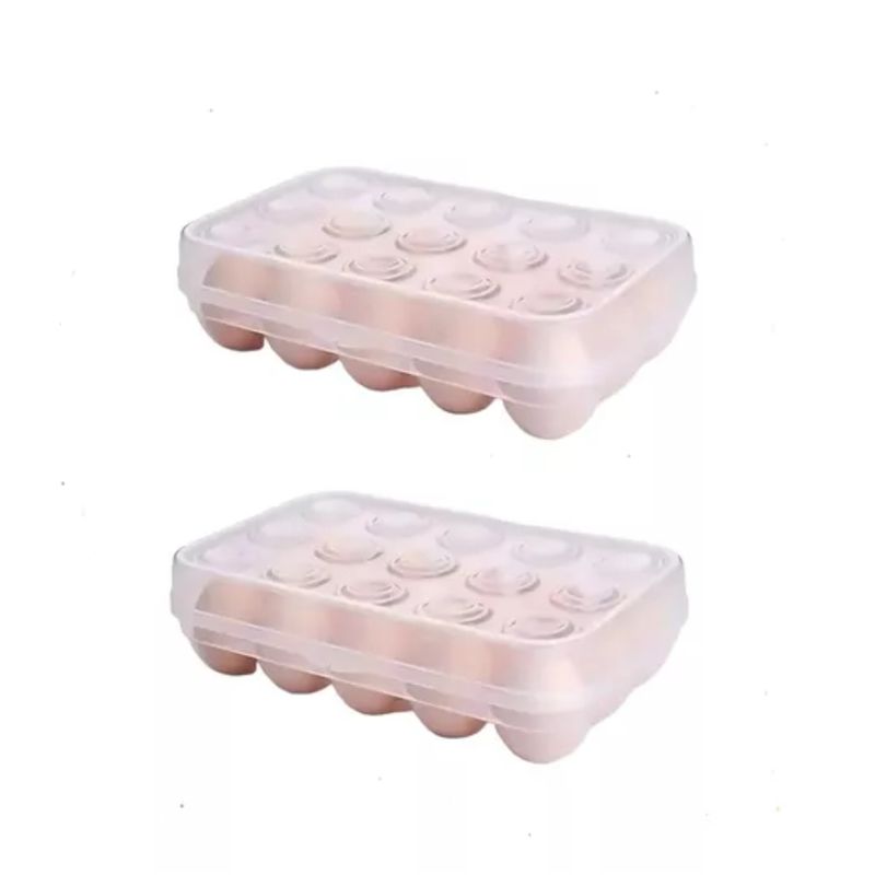GENERICO - Pack 2 Organizador De Huevos Caja Para 15 Unidades Con Tapa