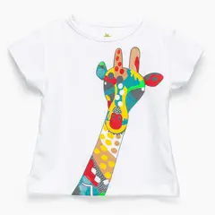 COYOTE KIDS - Polera blanca jirafa tiro corto manga corta adulto algodón peruano - Blanco