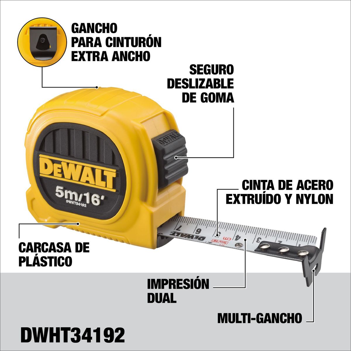 DEWALT - Huincha De Medir 5m16 Diseño Compacto