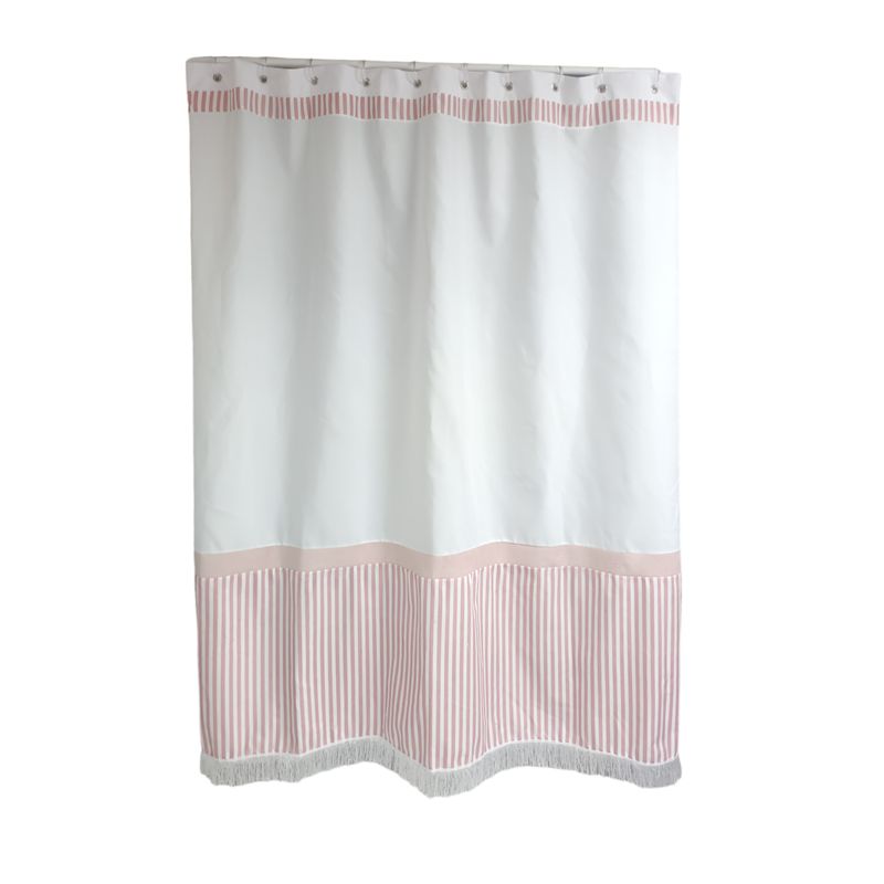 GENERICO - Cortina de Baño Rayas Fleco Rosa