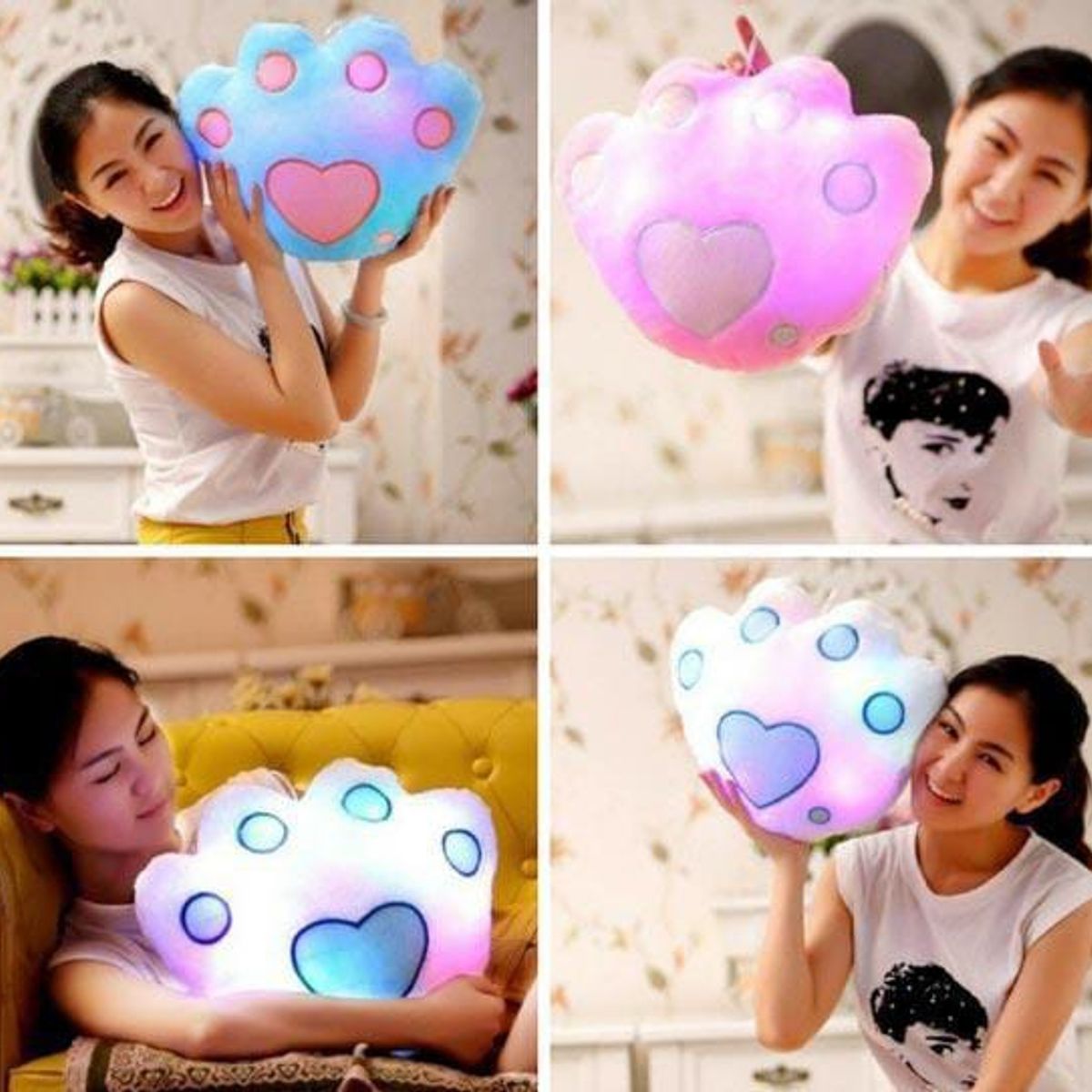 GENERICO - Cojin Led de huella Luminoso color rosa