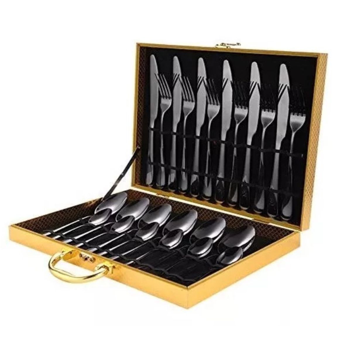 GENERICO - Set De Servicios Acero Inoxidables Tornasol Negro 24p