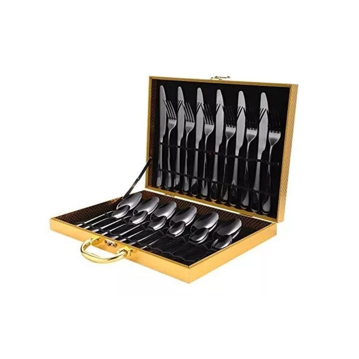 GENERICO - Set De Servicios Acero Inoxidables Tornasol Negro 24p