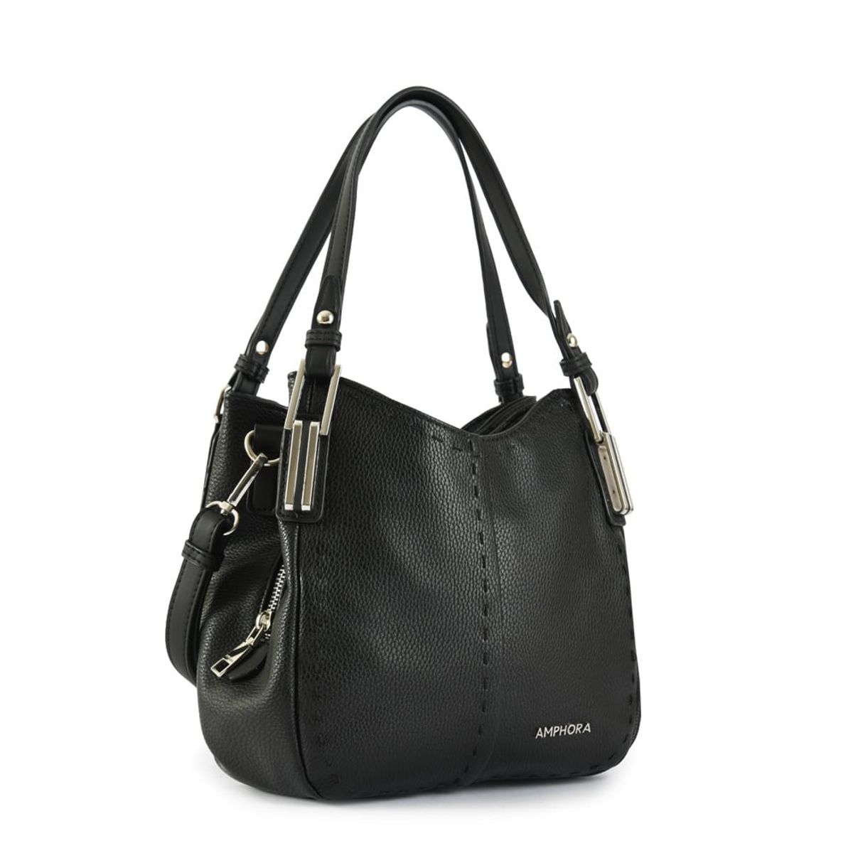 AMPHORA - Cartera Dos Asas Tres divisiones pequeña talina negro