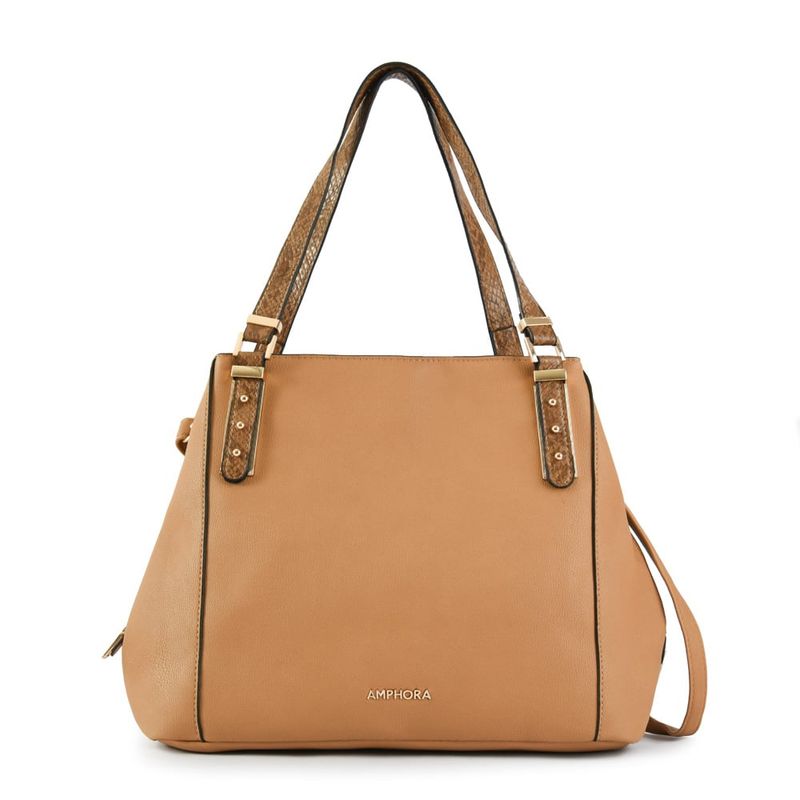 AMPHORA - Cartera Dos Asas Tres divisiones grande cateryn beige oscuro