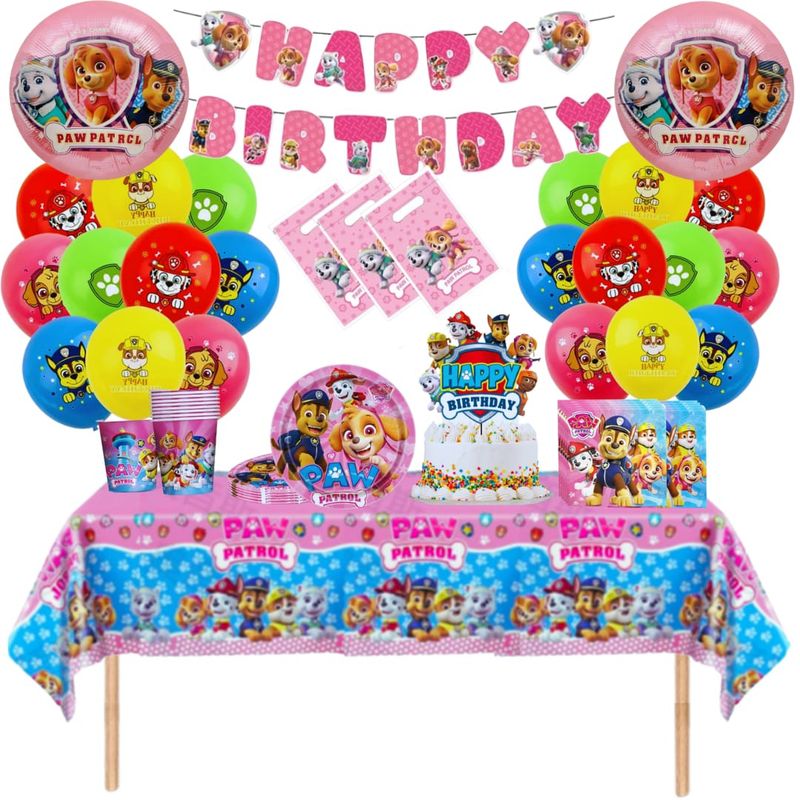 GENERICO - Pack Decoración Globos Cotillón Paw Patrol rosa