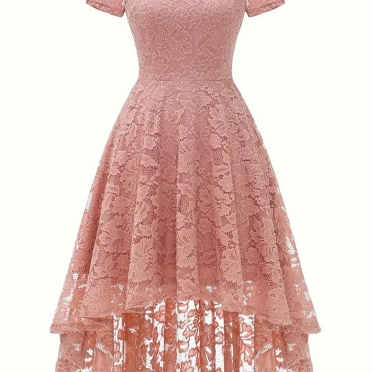 GENERICO - Vestido Modelo Hombros Libres Manga Corta de encaje Falda Mullet