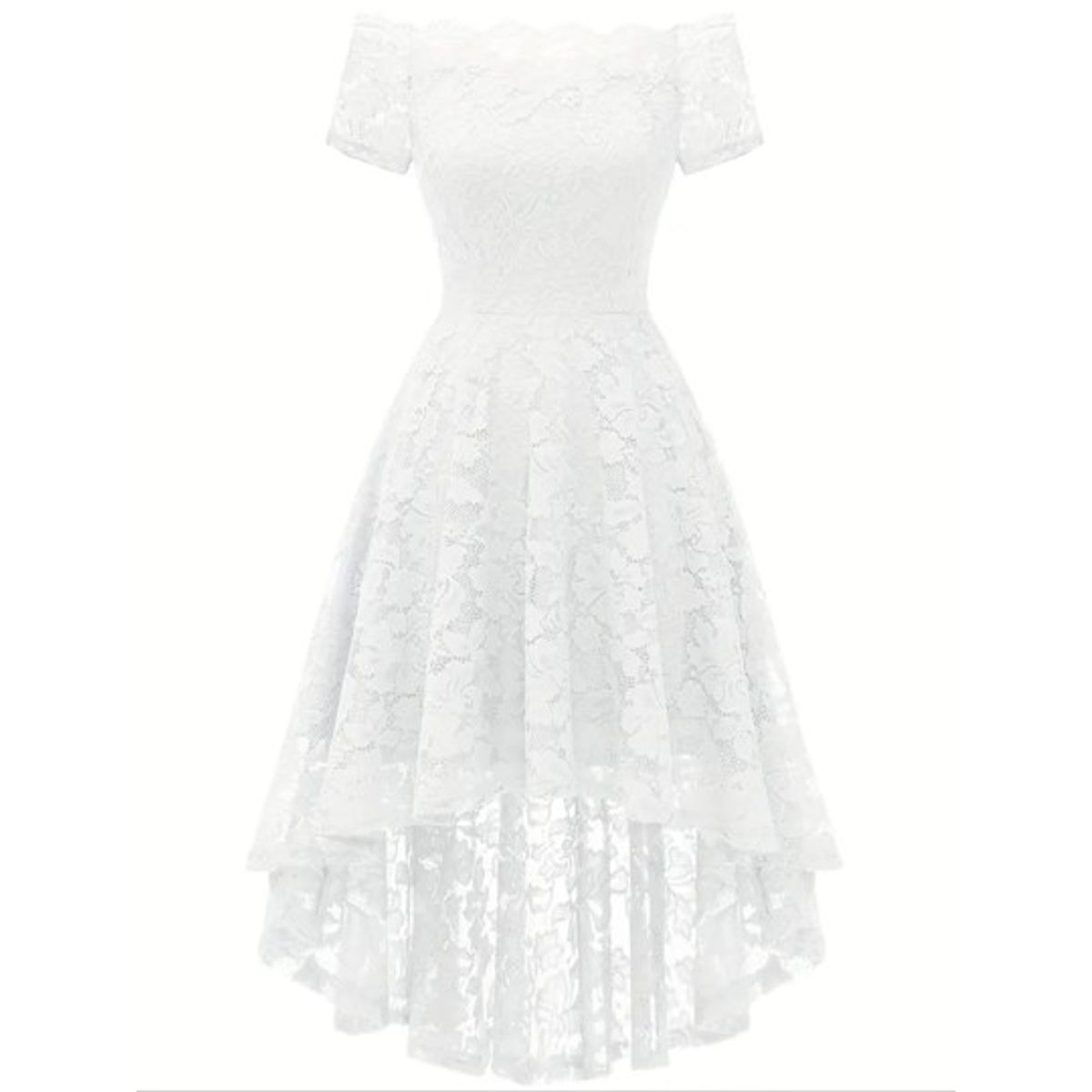 GENERICO - Vestido Modelo Hombros Libres Manga Corta de encaje Falda Mullet