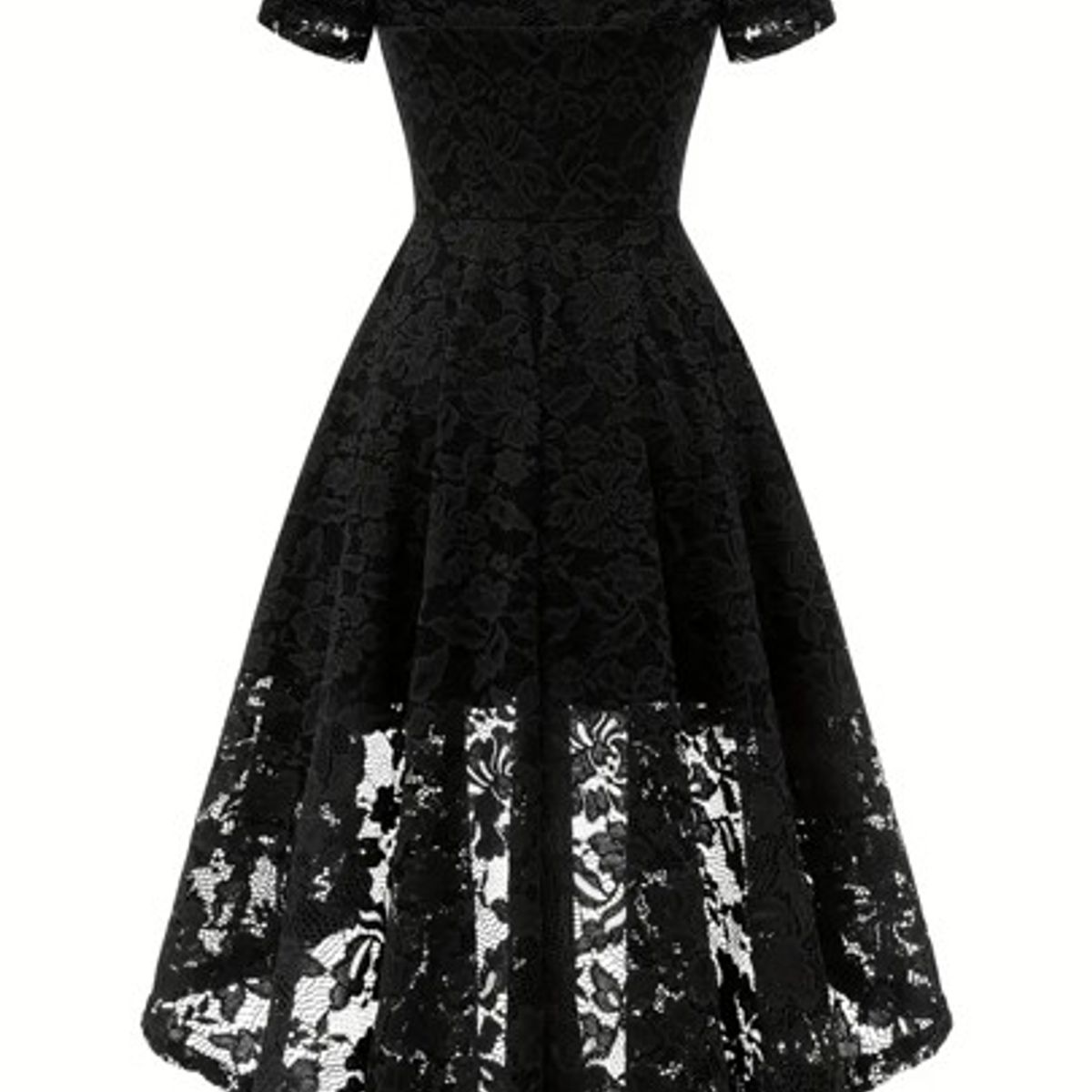 GENERICO - Vestido Modelo Hombros Libres Manga Corta de encaje Falda Mullet