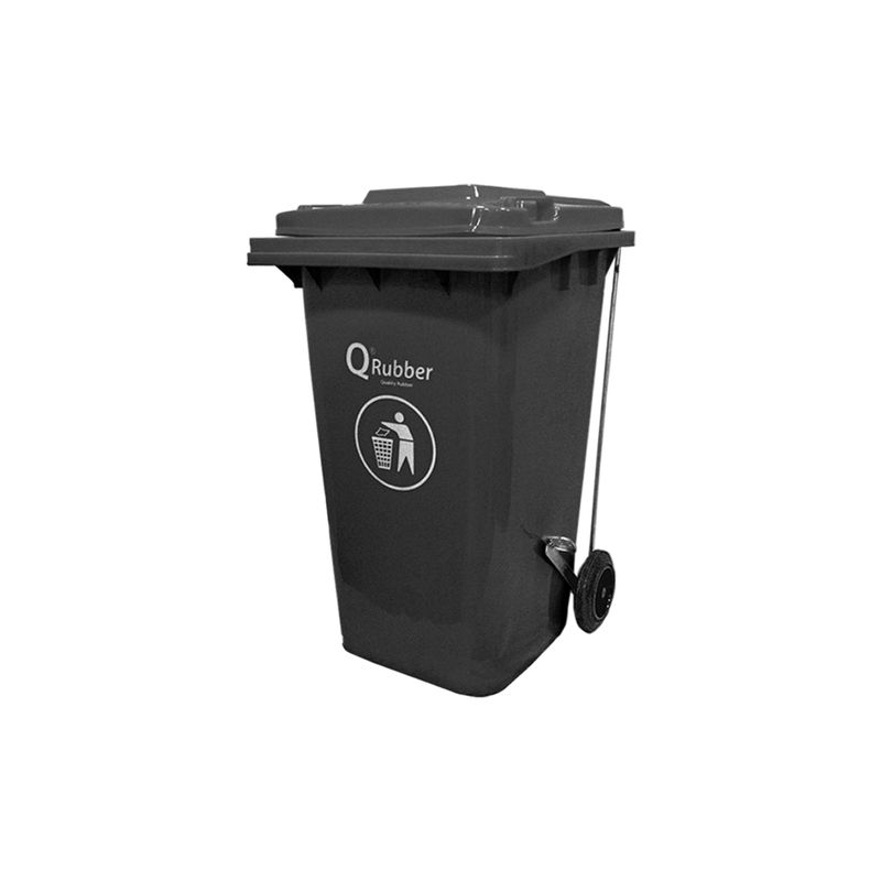 QRUBBER - Basurero Contenedor Basura 240 lts. gris con pedal Qrubber