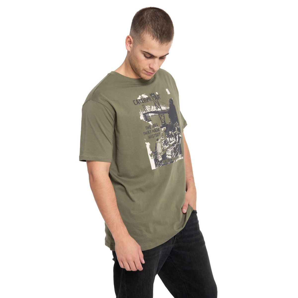 CAT - Polera Manga Corta Hombre Historic Graphic Verde CAT