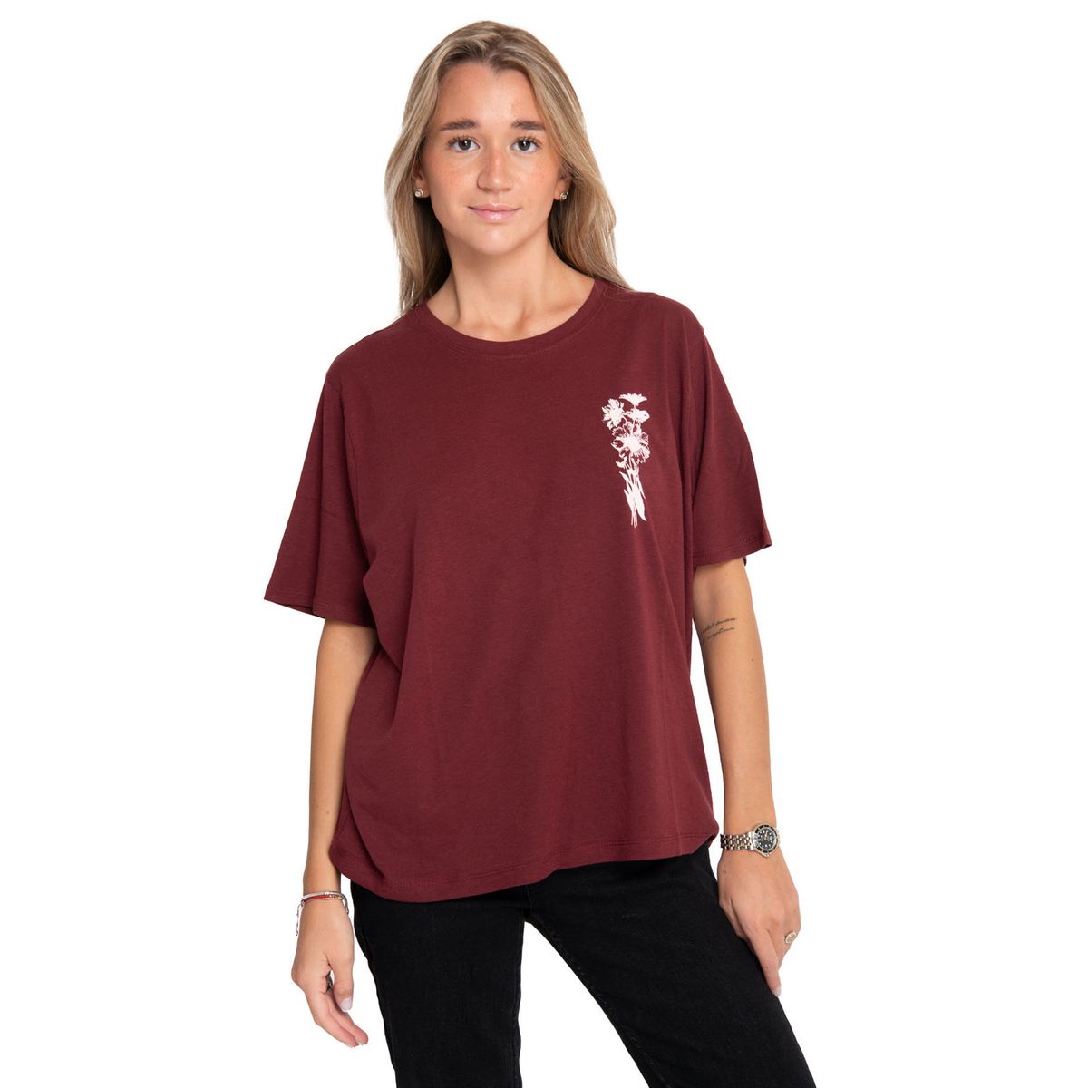 CAT - Polera Manga Corta Mujer Oversized Graphic Rojo CAT