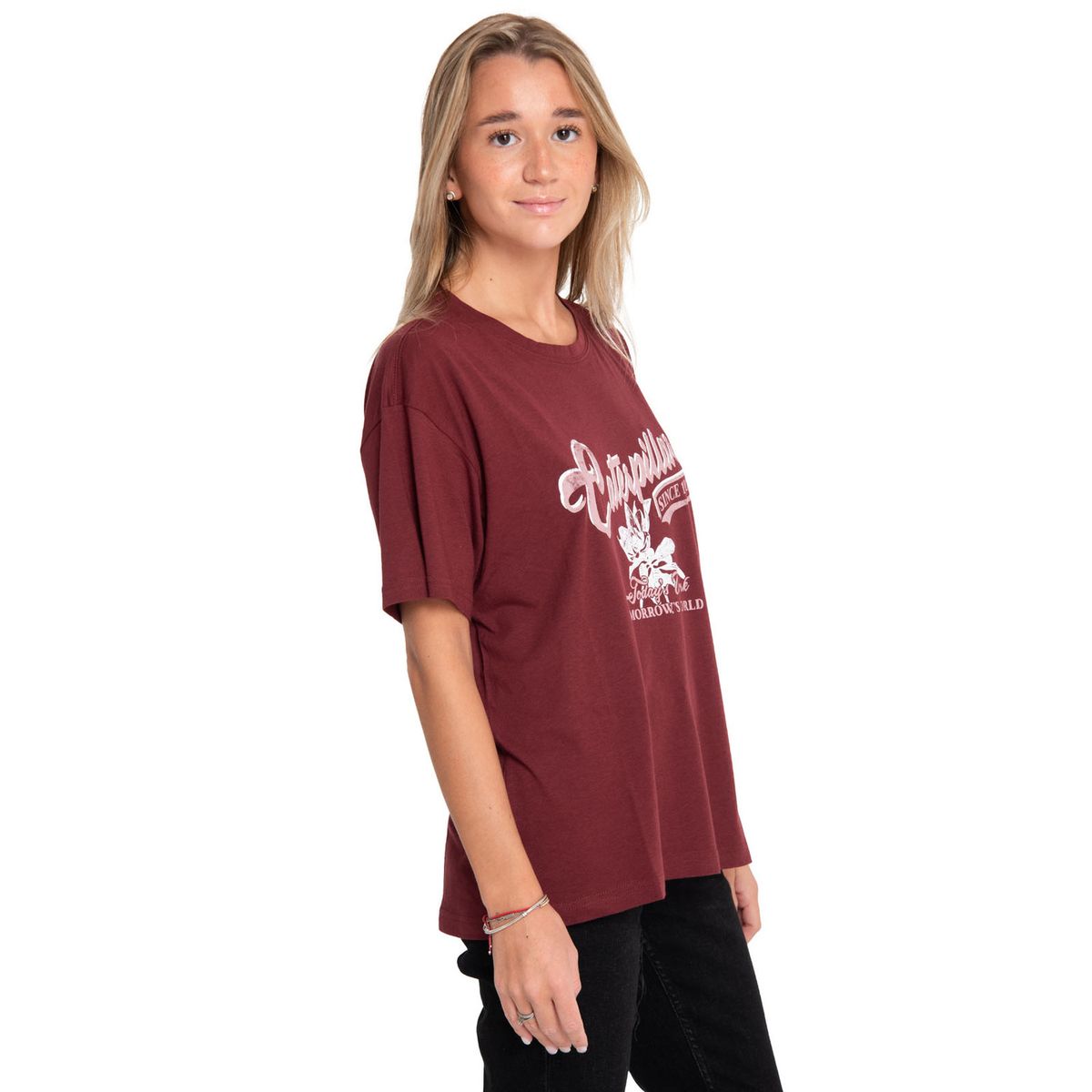 CAT - Polera Manga Corta Mujer Oversized Graphic Rojo CAT