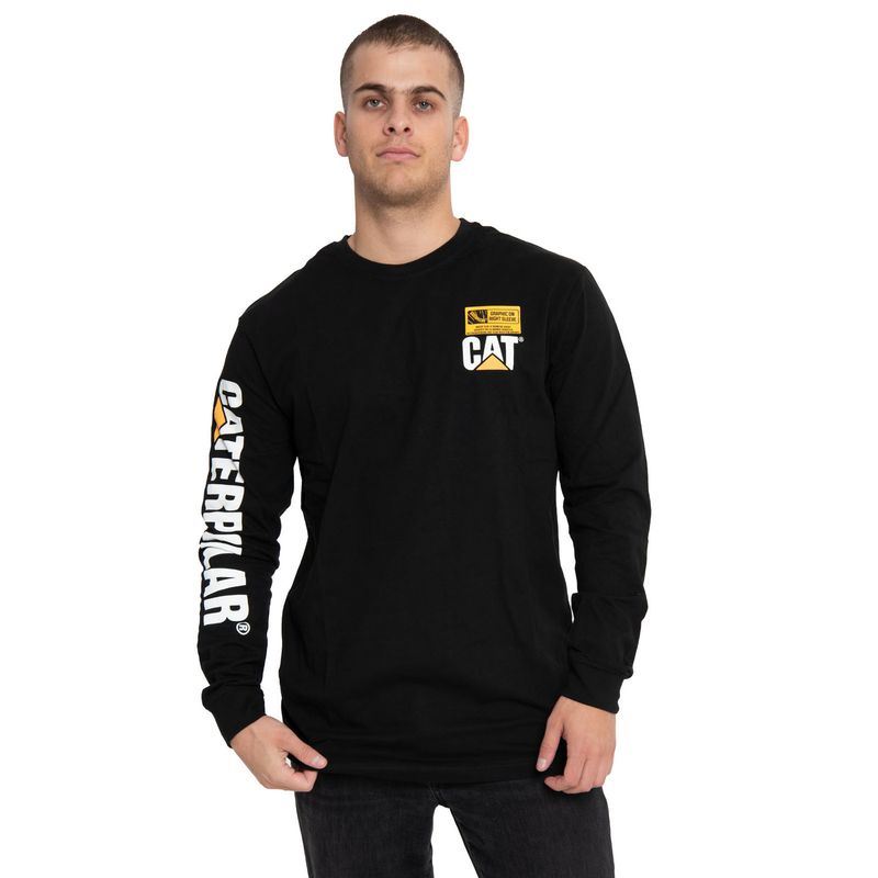 CAT - Polera Manga Larga Hombre Trademark Banner Negro CAT