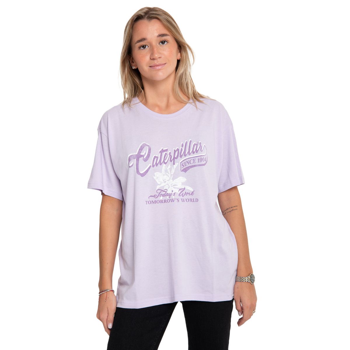 CAT - Polera Manga Corta Mujer Oversized Graphic Morado CAT