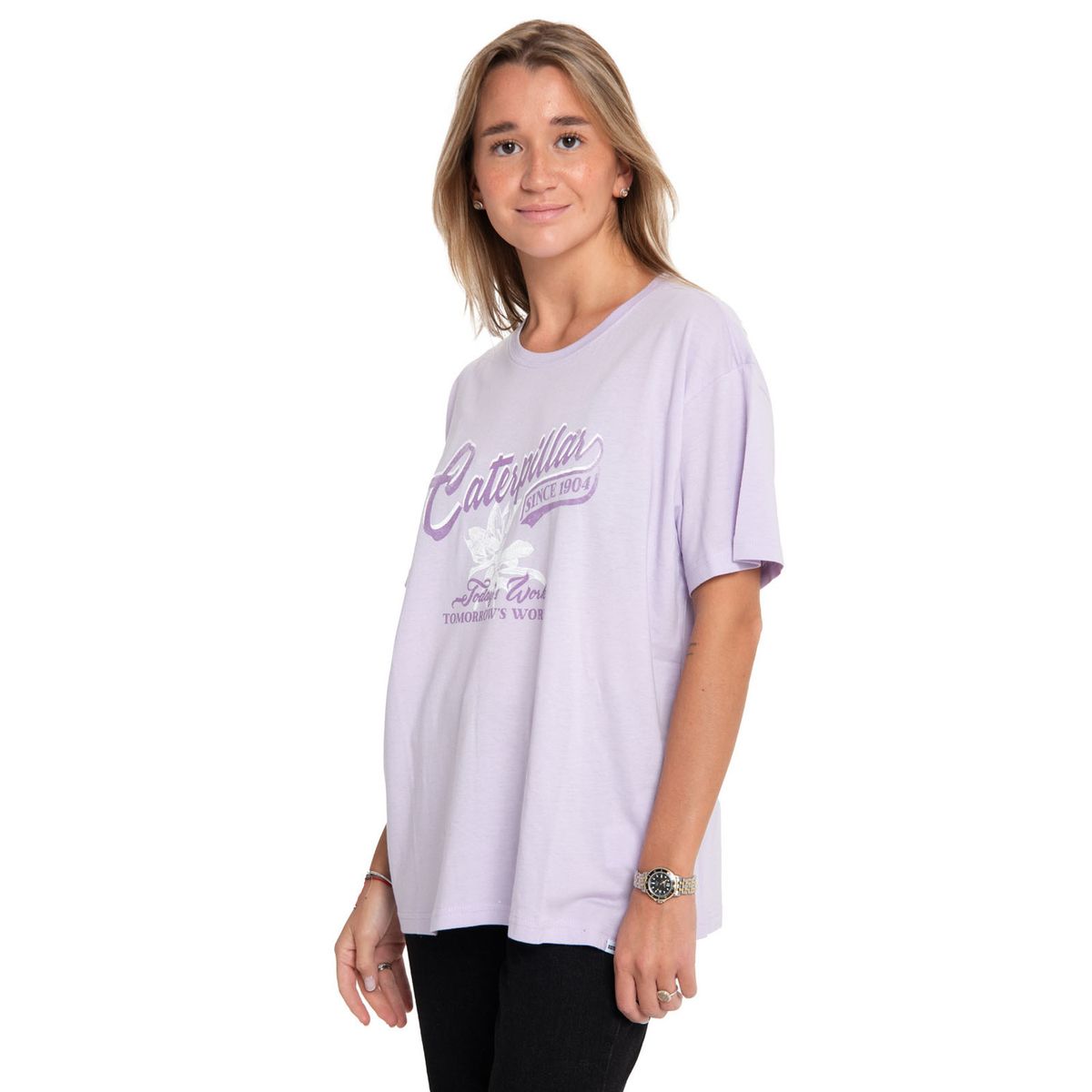 CAT - Polera Manga Corta Mujer Oversized Graphic Morado CAT