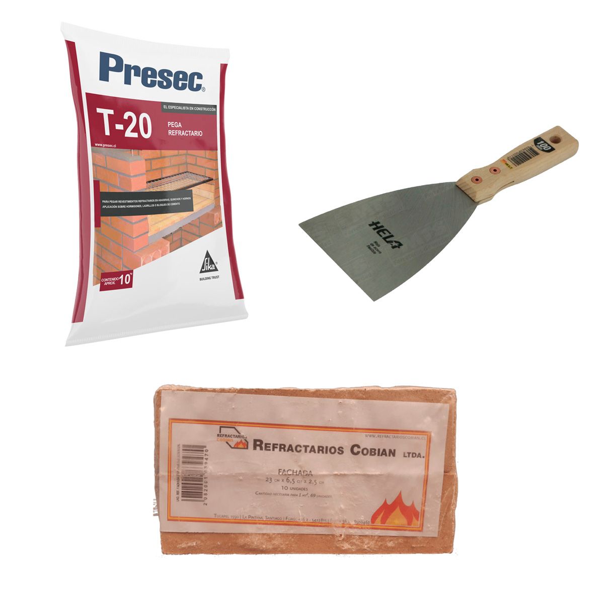 GENERICO - Mortero refractario 10 kg+Ladrillo refractario+Espátula