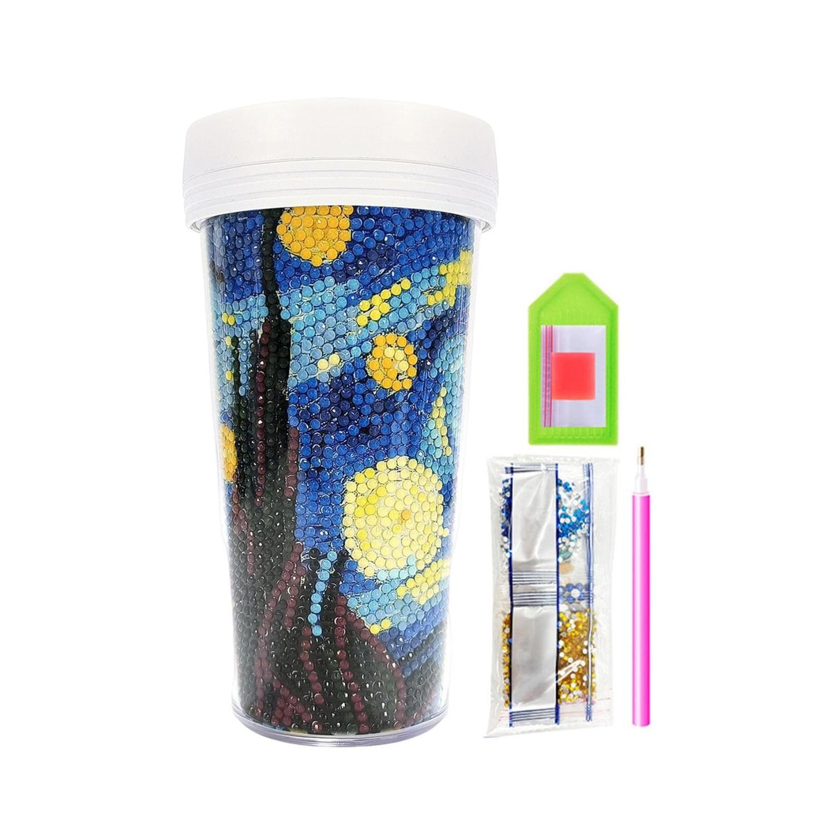 GENERICO - Vaso Pintura con Diamantes - La Noche Estrellada