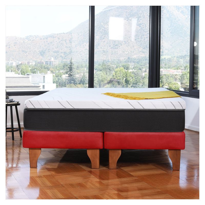 LATAM HOME - CAMA ZEN TOP SPRING VISCO CUERO KENTUCKY ROJO SUPER KING
