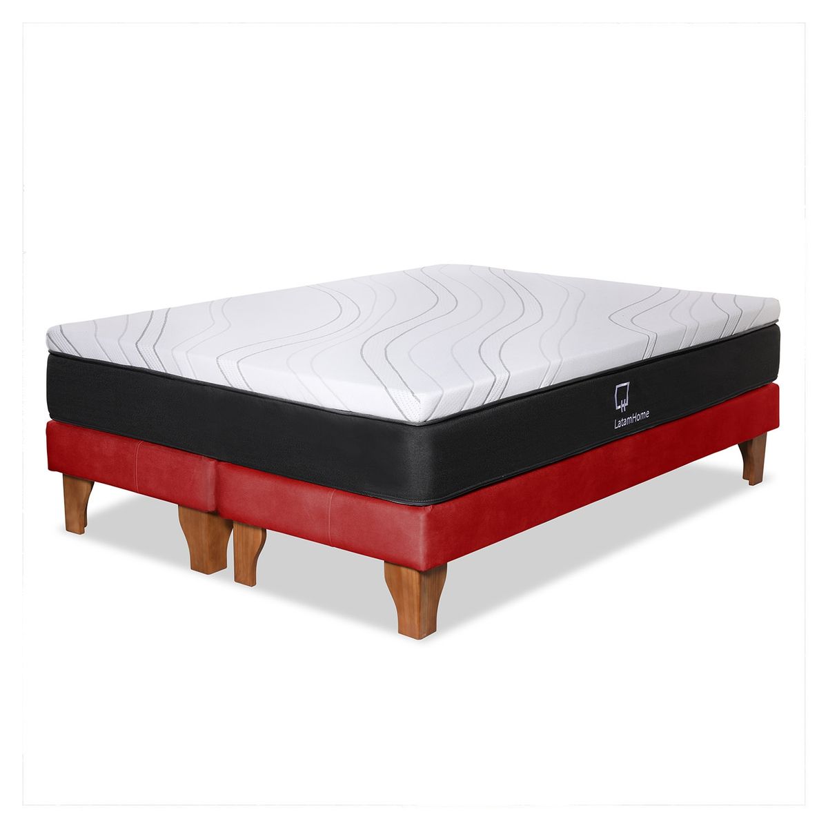 LATAM HOME - CAMA ZEN TOP SPRING VISCO CUERO KENTUCKY ROJO SUPER KING